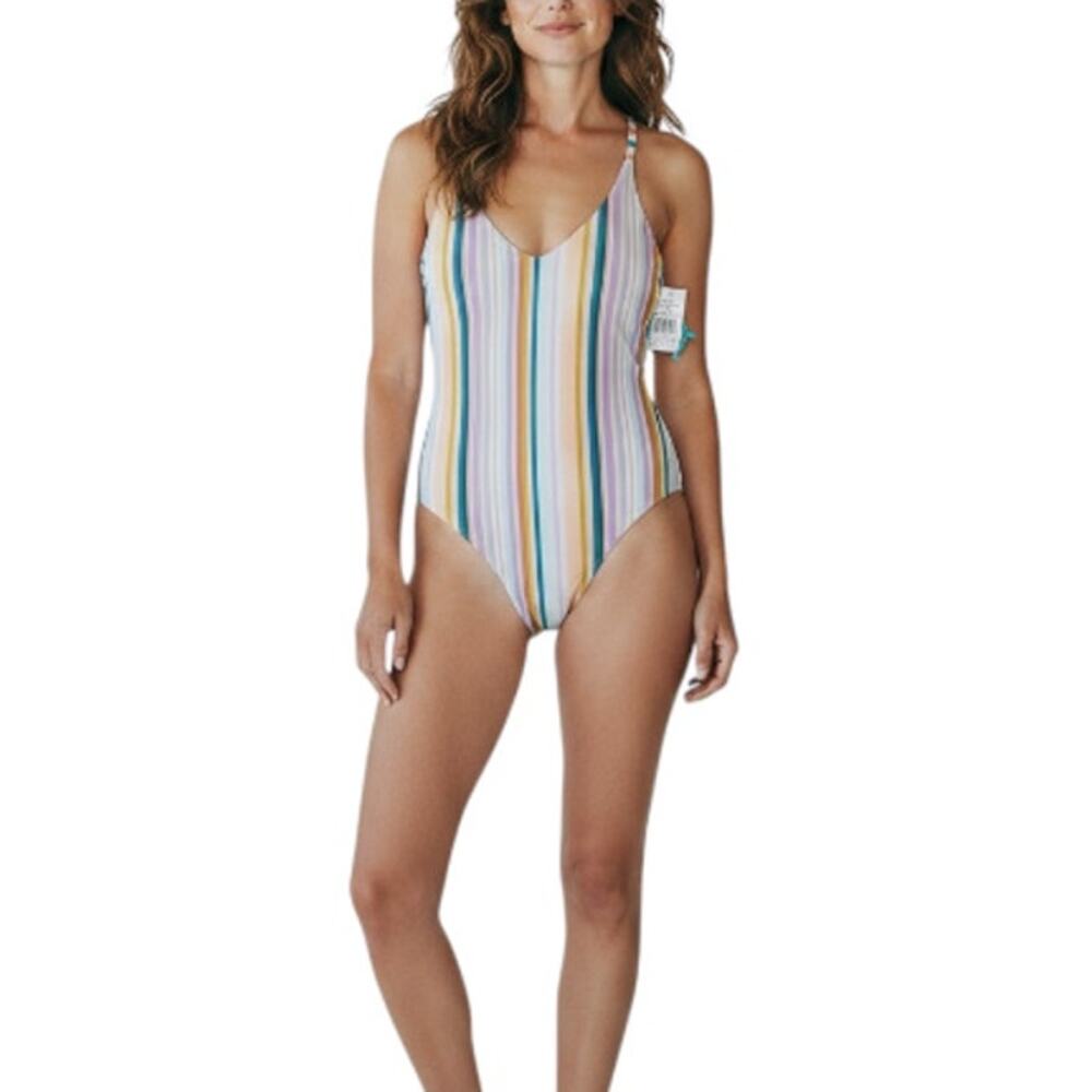 WET Kelly Brazilian Stripe One Pcs Swimsuit XS Resort Open Retro NWT Made USA